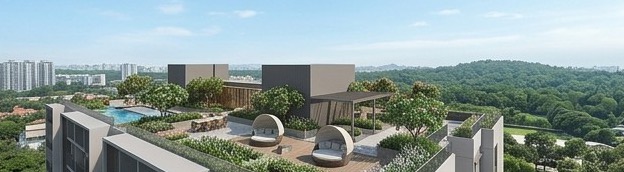Rooftop garden: Loungers over the Bukit Timah greenery