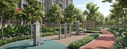 Outdoor fitness: Jogging loop and fitness station